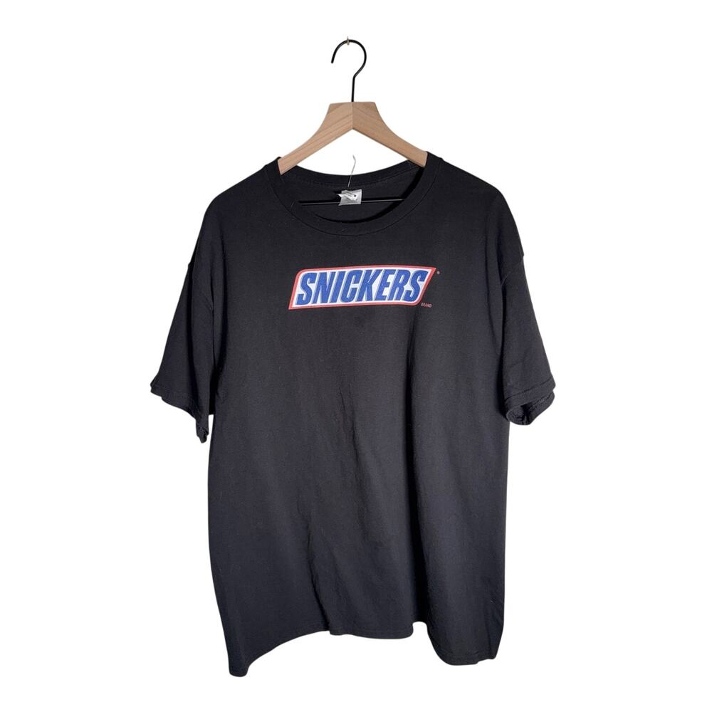 VINTAGE SNICKERS Hanes 90s Cotton candy bar black screen print tshirt XL